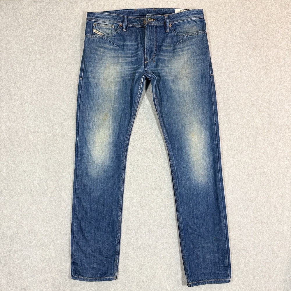 Diesel Shioner Jeans Men 34x32 Blue Slim Skinny Fit Faded Patina Zip Fly 0R973